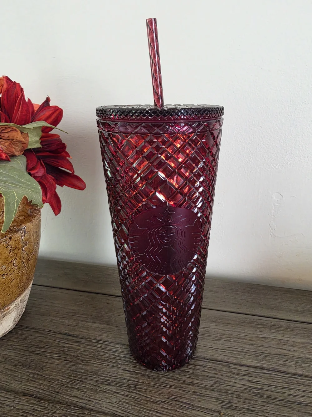 Starbucks Holiday 2022 Burgandy Jeweled Tumbler with Straw